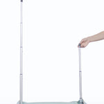Rac n Roll Duffel with Built-In Rack in Sky Blue, rack demo view showing built-in rack deployed with costumes