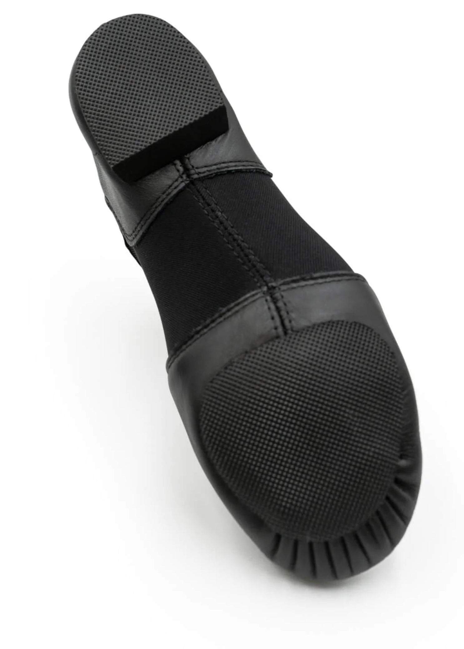 Capezio E-Series Slip-On Jazz shoe in Black, front view showing pair with slip-on silhouette