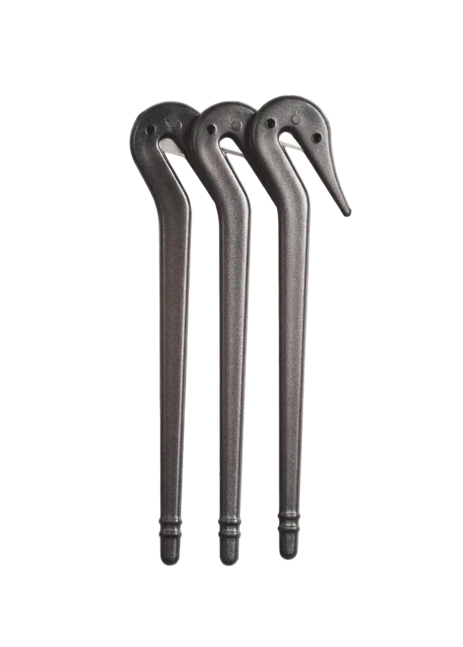 Kitsch Elastic Cutters in Black, front view showing three black hook-tip elastic cutter tools