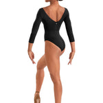 Embroidered 3/4 Sleeve Leotard Black back view