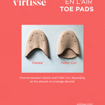 Virtisse En L'Air Lightweight Toe Pads (Fuller Cut) in Light Pink, comparison view showing Classic and Fuller Cut