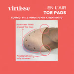 Virtisse En L'Air Lightweight Toe Pads (Fuller Cut) in Light Pink, features detail view showing metatarsal coverage