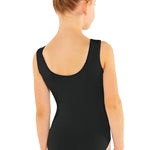 Eurotard Basic Tank Leotard in Black, back view showing scoop back and wide supportive straps