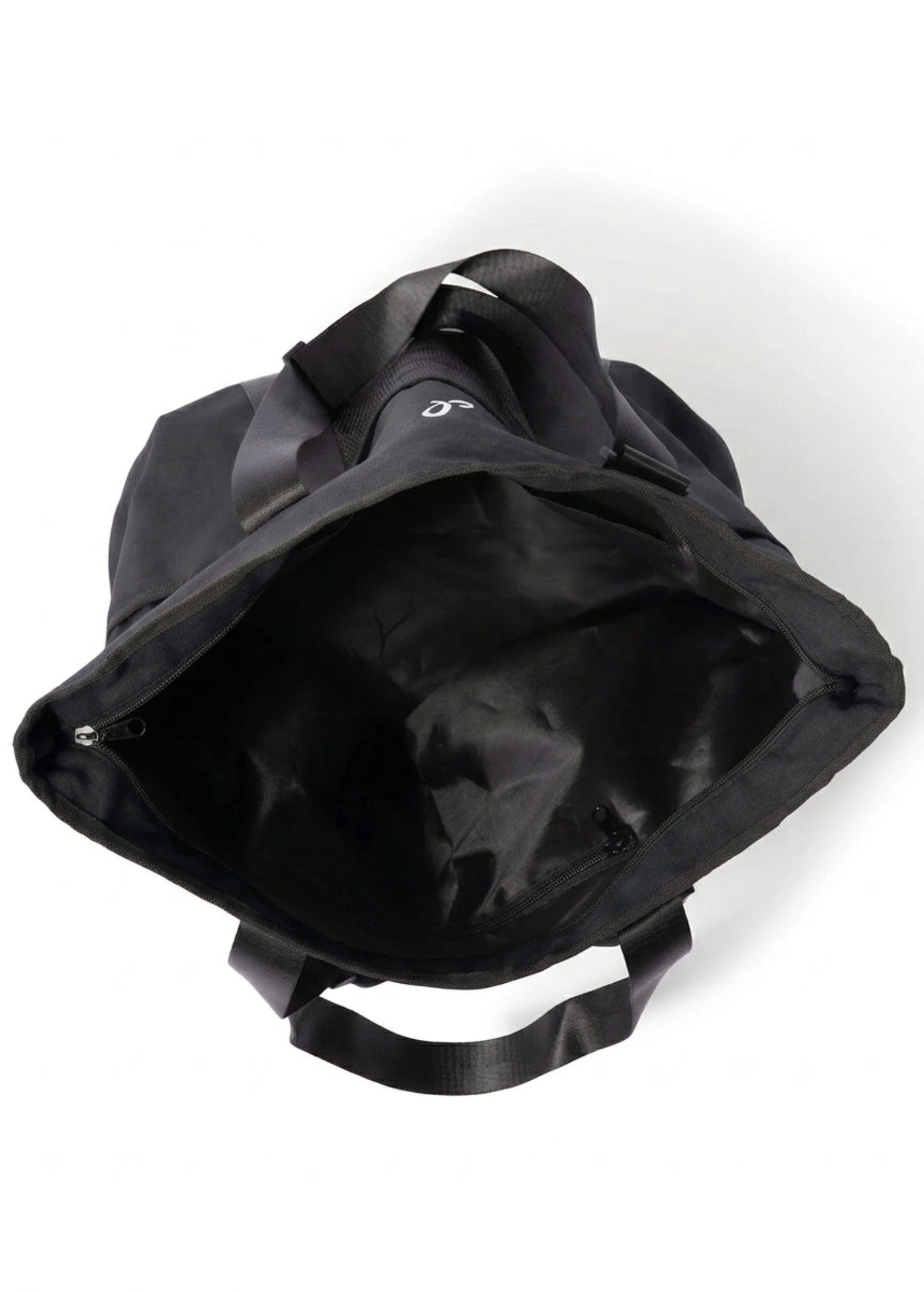 Danznmotion Everyday Dance Tote in Black, top view showing canvas interior and dual top handles