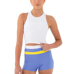 Every Turn Everyday Long-line Singlet in White, front view showing high neckline and smooth cropped silhouette