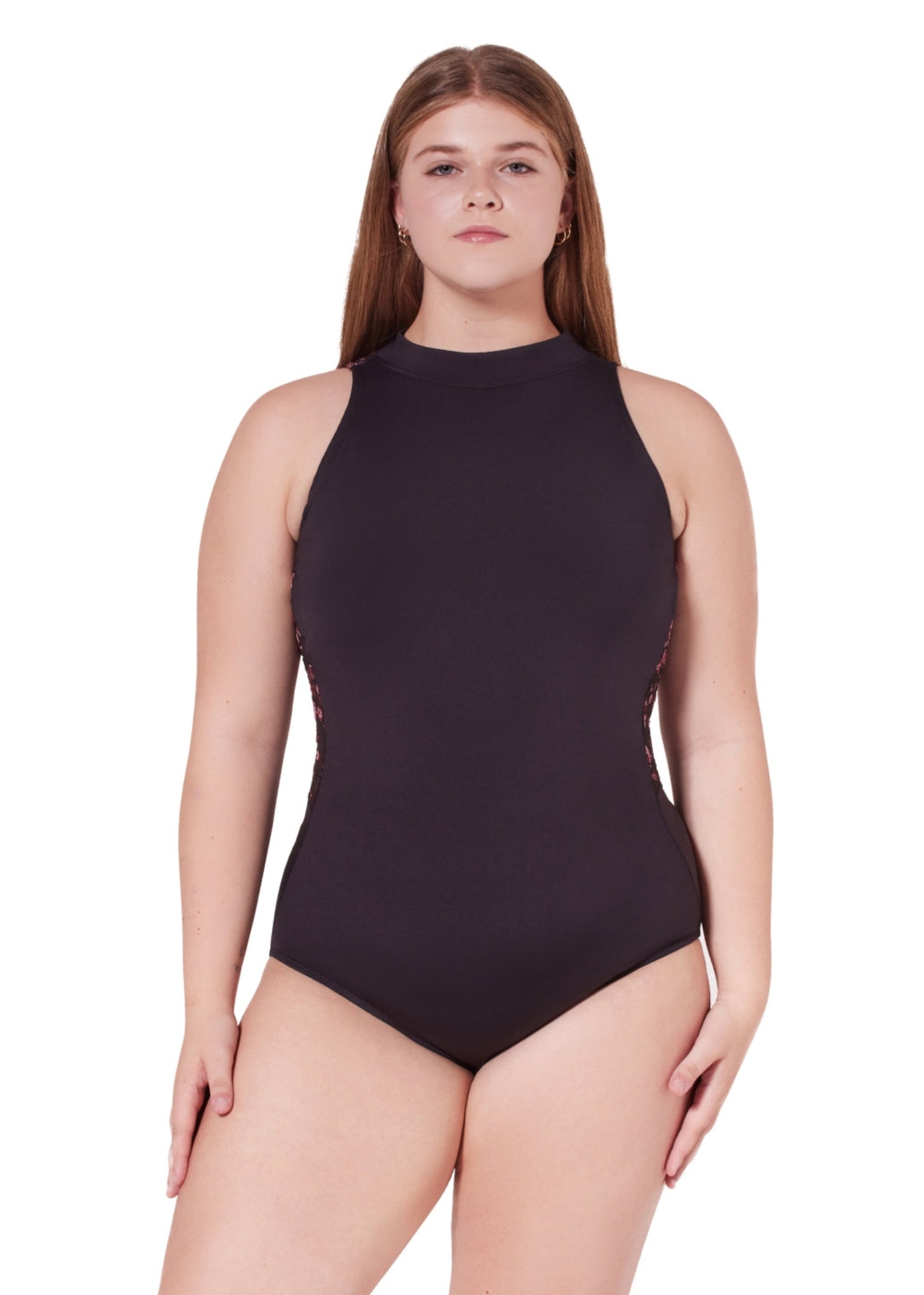 Embellish High Neck Leotard Black front view