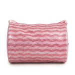 Capezio Fantasy Barrel Bag in Pink, front view showing wave sequin exterior and embossed logo end cap