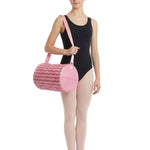 Capezio Fantasy Barrel Bag in Pink, lifestyle view showing wave sequin exterior and zipper closure