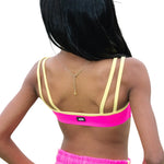 Tiger Friday Firefly Bra in Popsicle, back view showing dance bra with adjustable straps and shelf lining