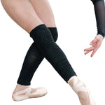 Tiger Friday Fitted Leg Warmer in Black, lifestyle view showing fitted knee-length shape and lettuce-edge ankle trim