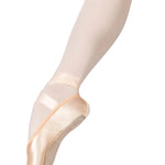 Bloch Flexus Kaia Pointe Shoe in Pink, side view showing satin upper with U-shaped vamp and tapered platform