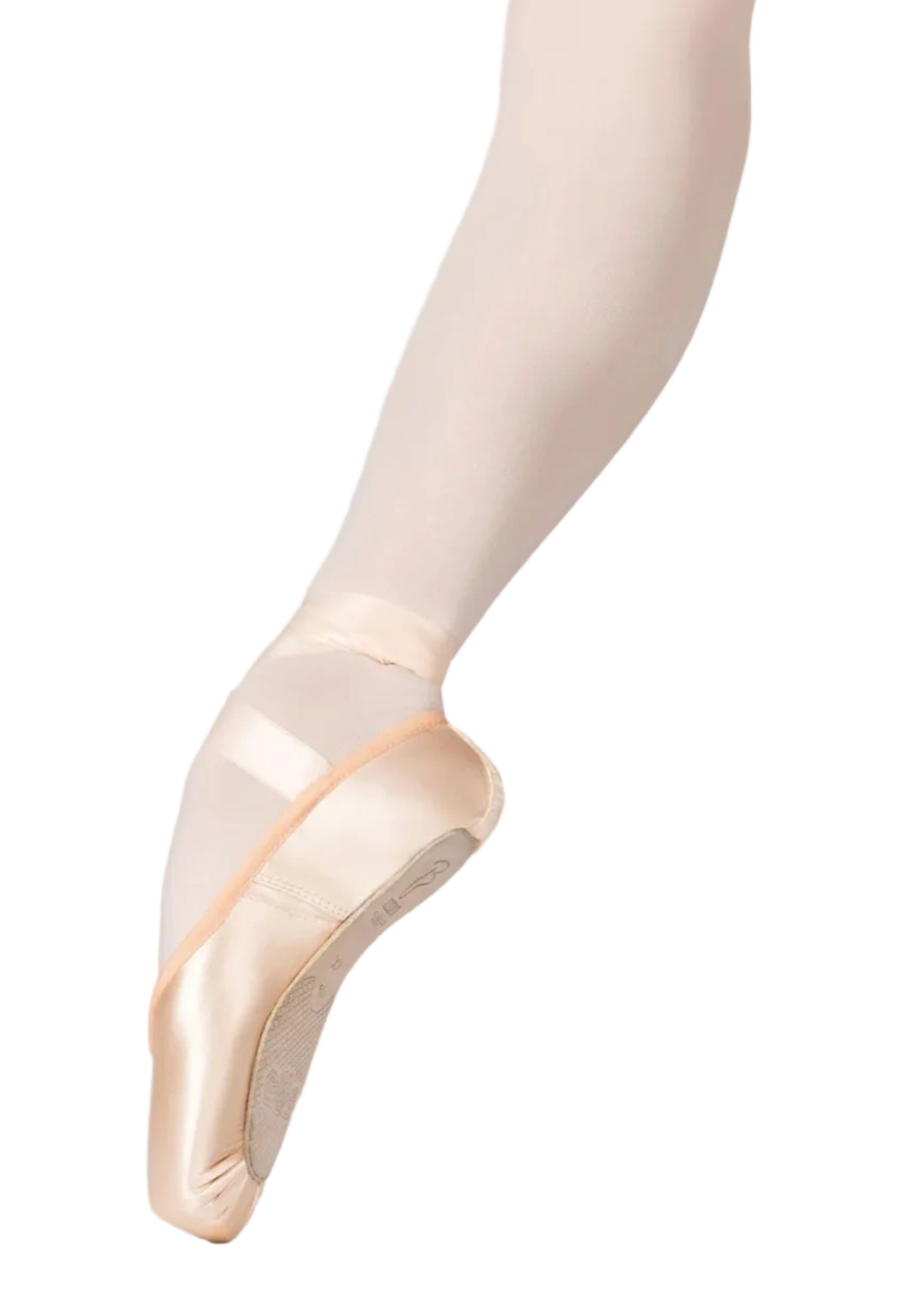 Bloch Flexus Kaia Pointe Shoe in Pink, side view showing satin upper with U-shaped vamp and tapered platform