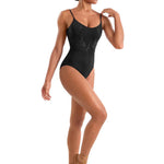Floral Cami Leotard Black front view