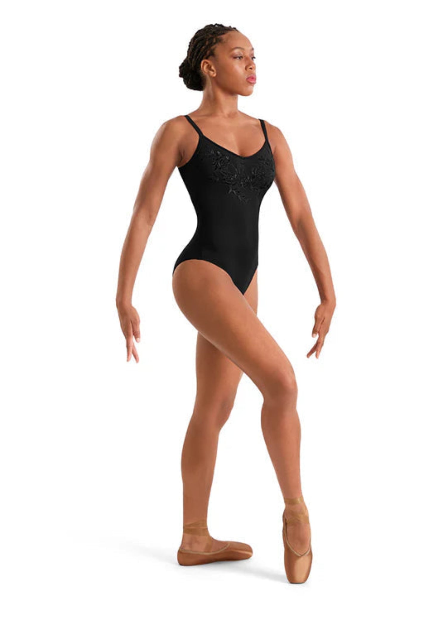 Floral Cami Leotard Black front view