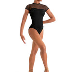 Floral Cap Sleeve Leotard Black front view