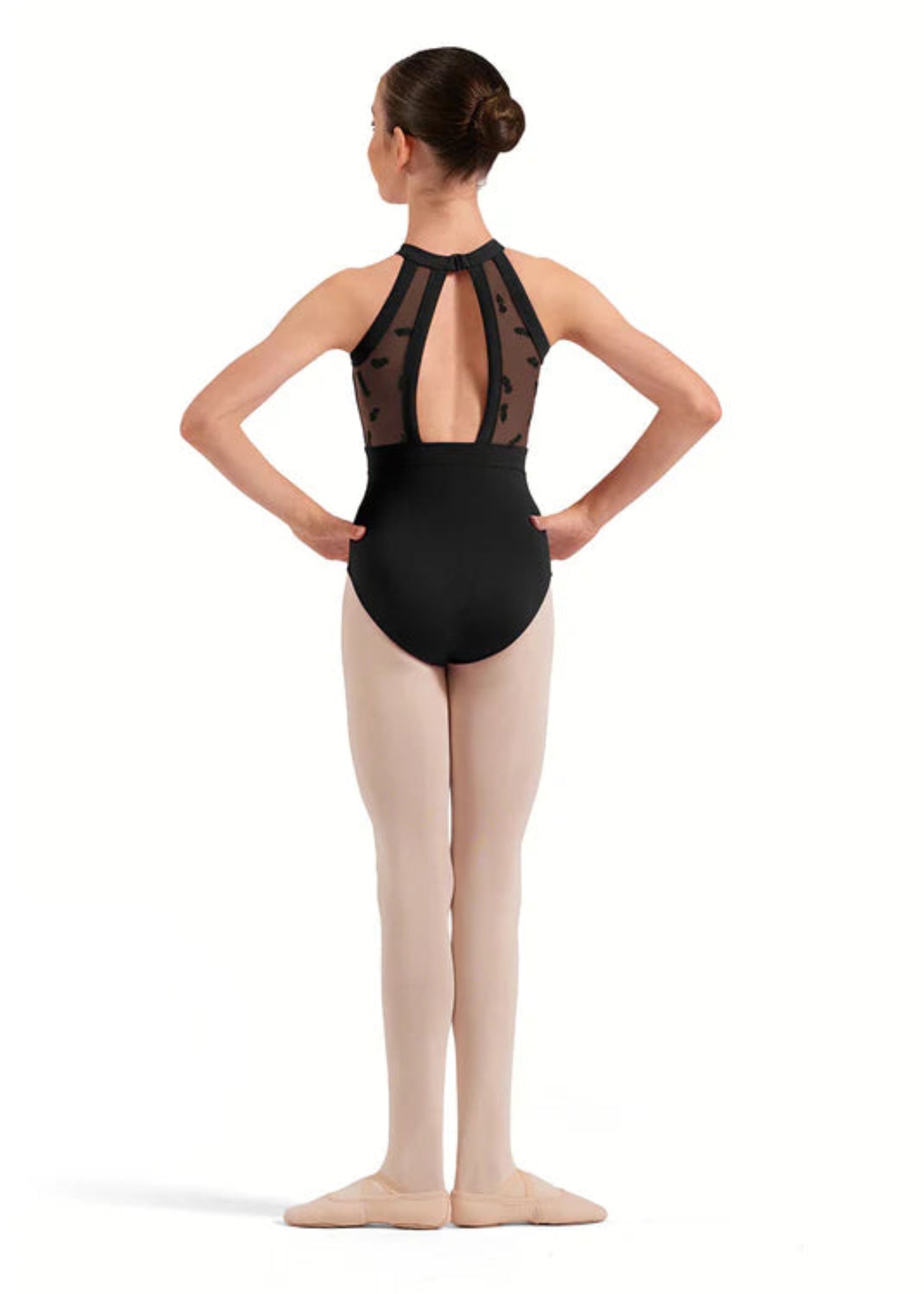 Floral Halter Leotard Black back view