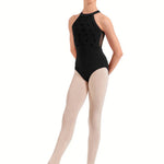 Floral Halter Leotard Black front view