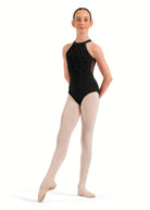 Floral Halter Leotard Black front view