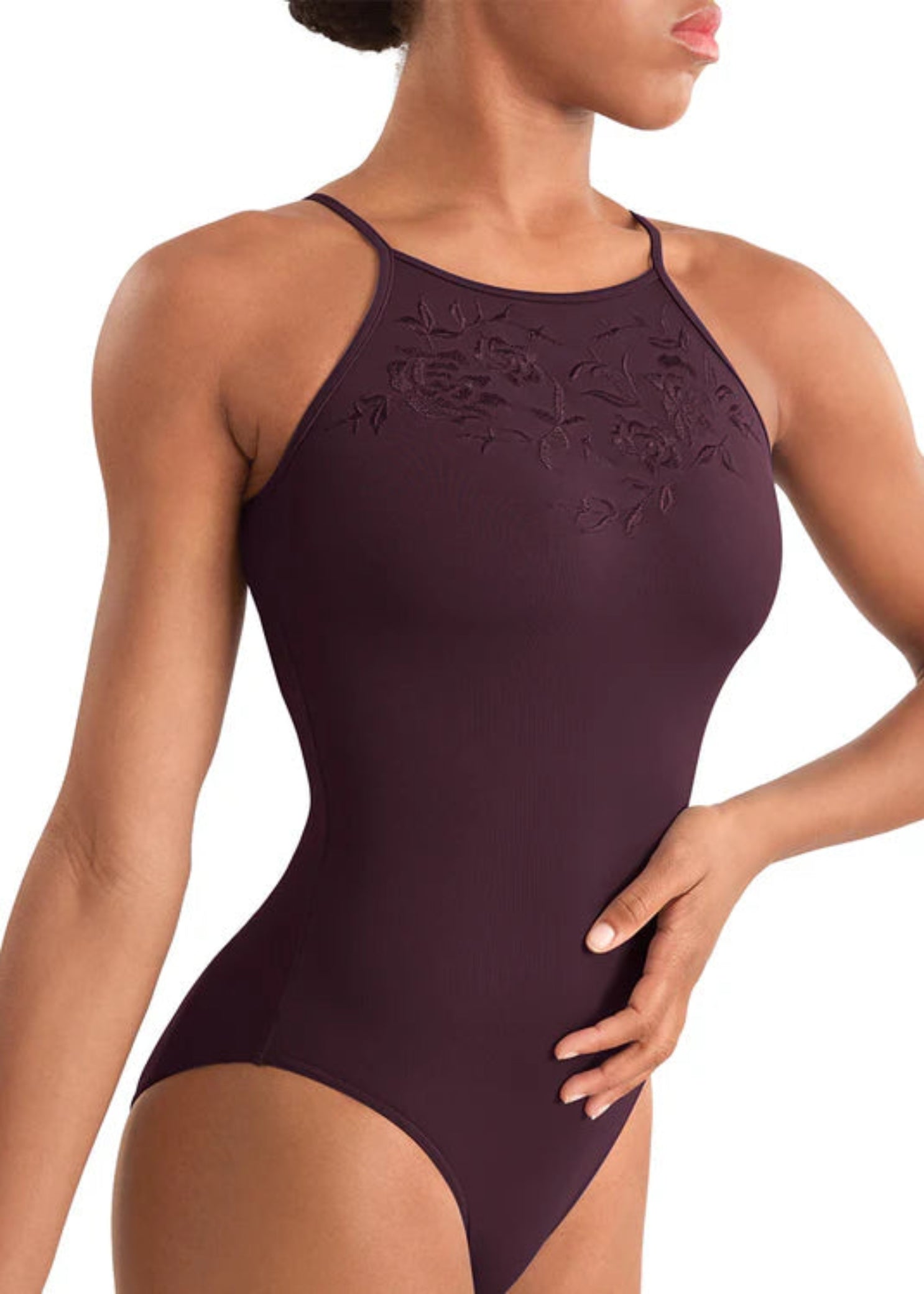 Floral Halter Leotard Merlot detail view