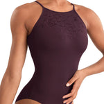 Floral Halter Leotard Merlot detail view