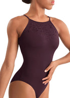 Floral Halter Leotard Merlot detail view