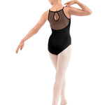 Floral Keyhole Halter Leotard Black back view