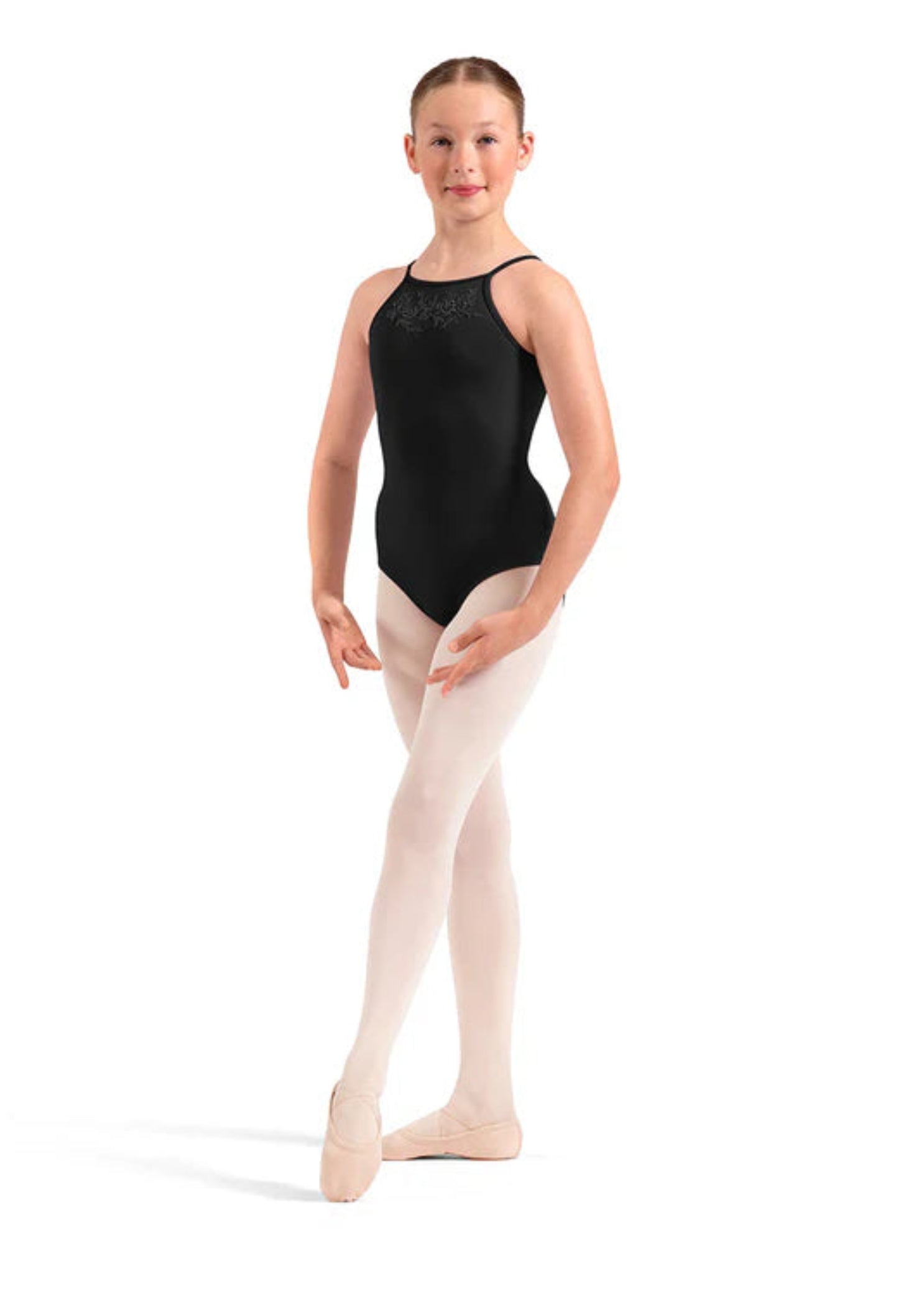 Floral Keyhole Halter Leotard Black front view