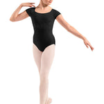 Floral Cap Sleeve Leotard Black front view