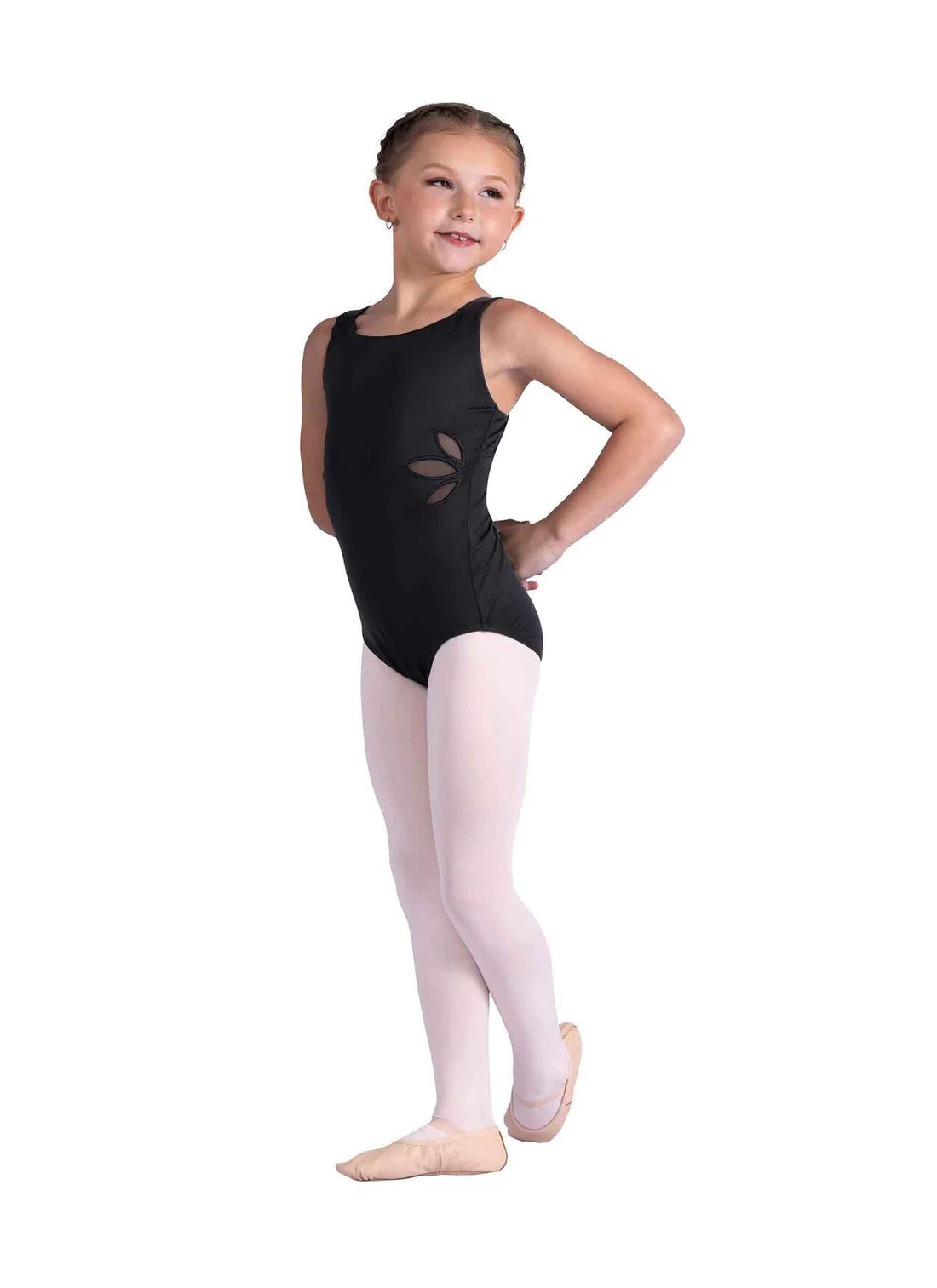 Floral Cutout Leotard Black front view
