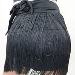 Trendy Trends Fringe Ballroom Skort in Black, back view showing layered fringe and tied waistband bow