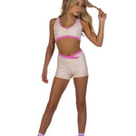 XO Dance Company Gingham Criss Cross Top in Butter, front view showing V-cut neckline and contrast trim