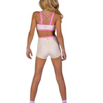 XO Dance Company Gingham V Short in Butter, back view showing gingham print, contrast waistband and fitted cut