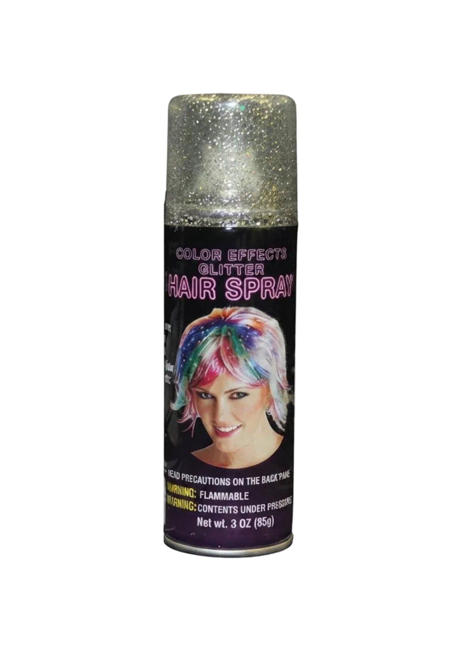 Thank You Very Much Glitter Aerosol in Multicolor, front view showing fine mist glitter spray for hair and costumes