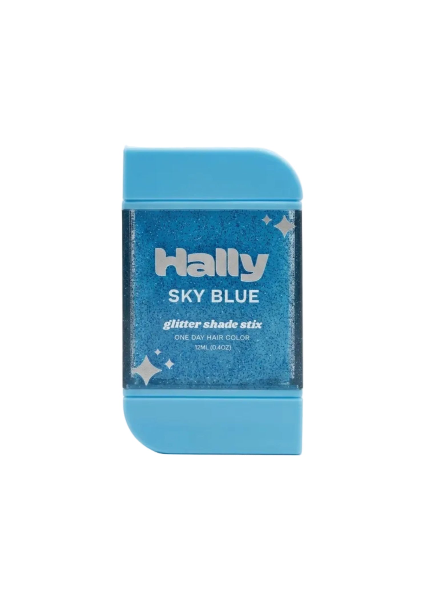 Hally Hair Glitter Hair Shade Stix in Blue, front view showing glitter formula in capped container