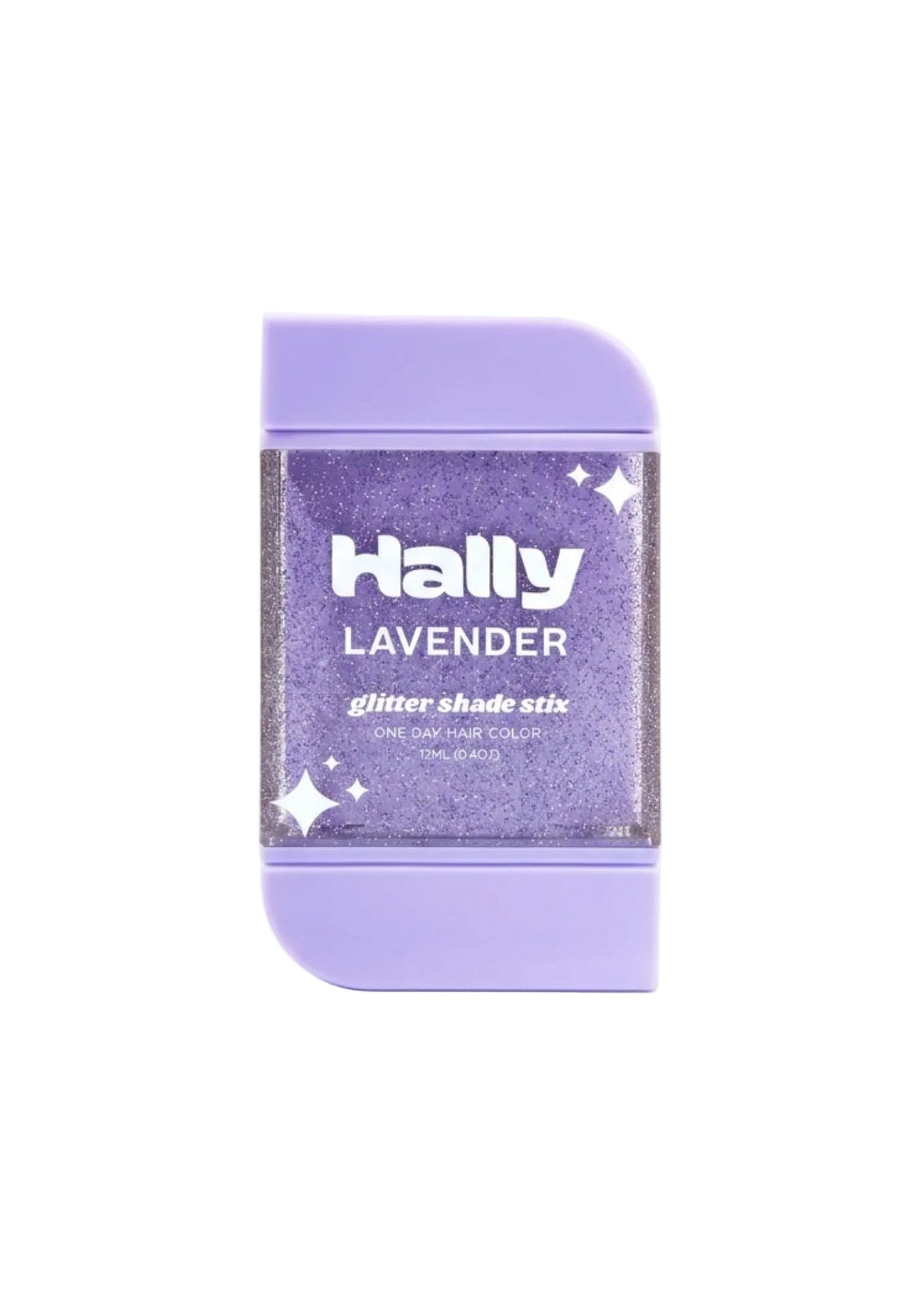 Hally Hair Glitter Hair Shade Stix in Lavender, front view showing glitter formula in capped container