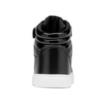 Weissman Gloss Boss Dance Sneaker in Black, back view showing ankle strap and cushioned sole construction