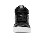 Weissman Gloss Boss Dance Sneaker in Black, front view showing glossy leather upper with lace-up closure and ankle strap