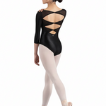 V-Neck 3/4 Sleeve Leotard Black back view