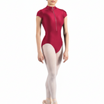 Zip Front Sleeve Leotard Raspberry front view
