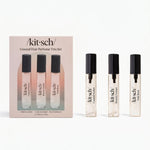 Kitsch Hair Perfume Trio, front view showing roller bottles alongside retail packaging box