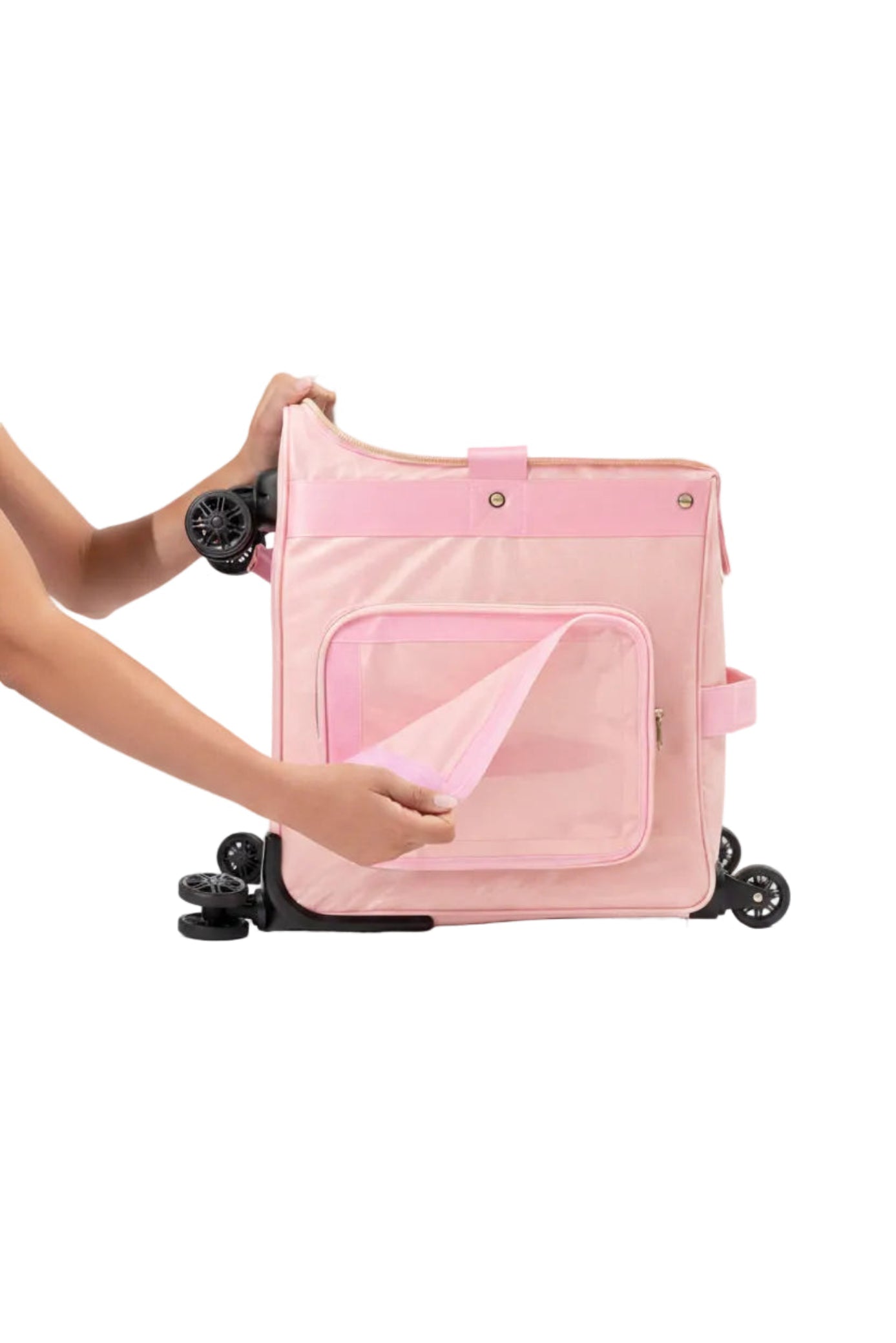 Halo Built-In Bag (Medium) Pink front clear pocket detail view