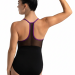 Halter Leotard Black Vibrant Violet back view