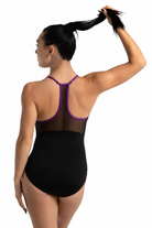 Halter Leotard Black Vibrant Violet back view