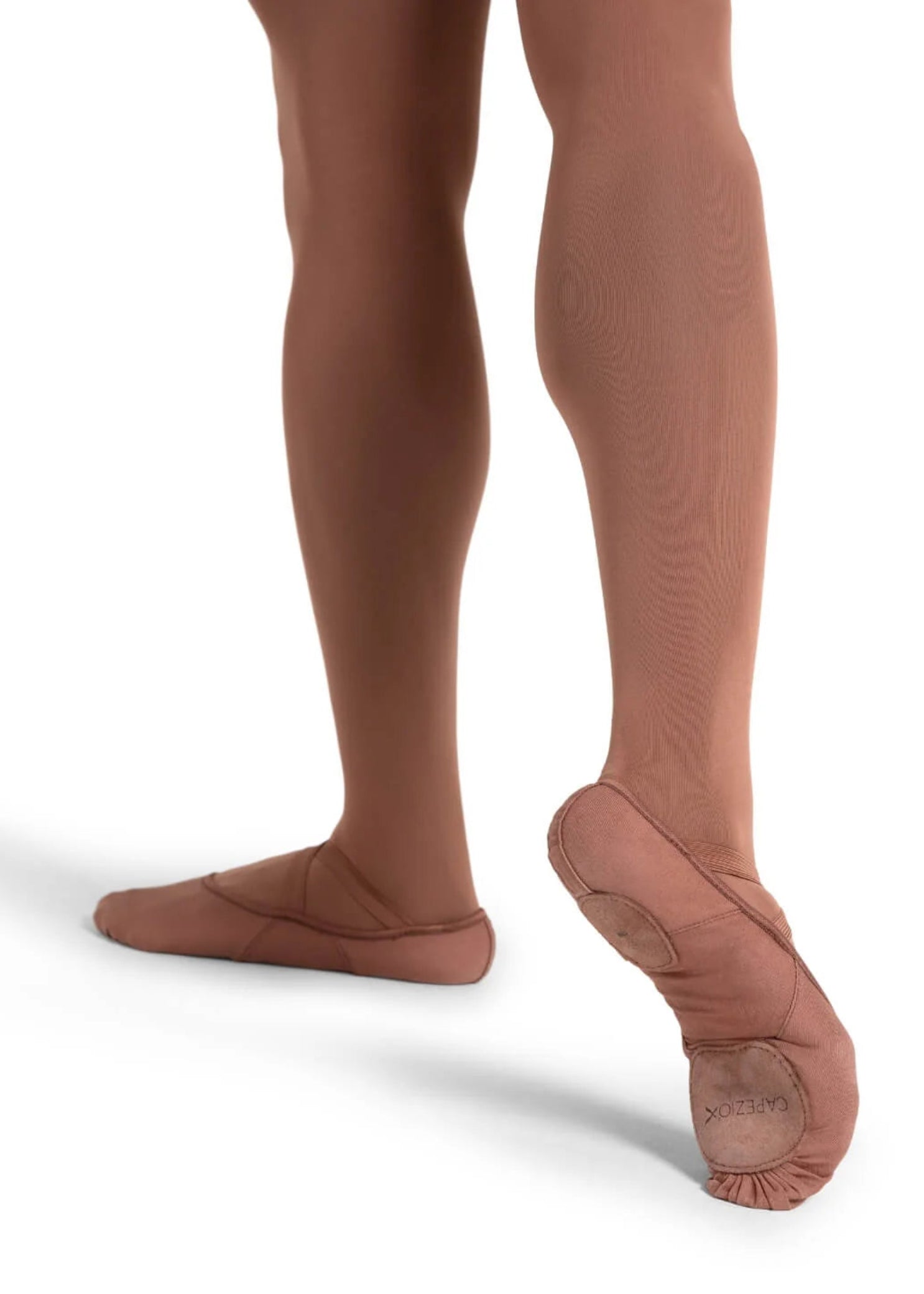 Capezio Hanami Canvas Ballet Shoe in Mocha, side view showing lateral canvas upper and suede outsole