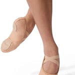 Capezio Hanami canvas ballet shoe in Nude, front view showing cross elastic straps and split-sole