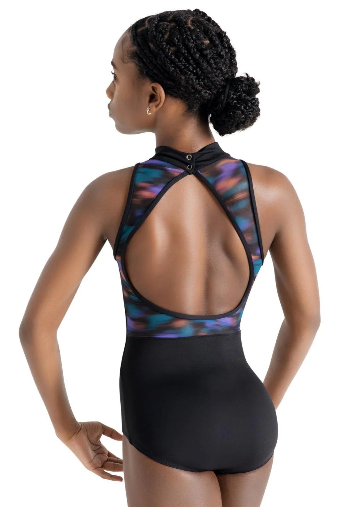 High Neck Mesh Back Leotard Black back view