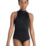 High Neck Mesh Back Leotard Black front view