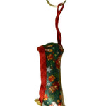Pillows for Pointes Holiday Mini Pointe Shoe Keychains in Green, hanging side view showing satin shoe and ribbon loop