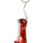 Pillows for Pointes Holiday Mini Pointe Shoe Keychains in Green, hanging side view showing satin shoe and ribbon loop