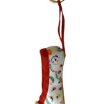 Pillows for Pointes Holiday Mini Pointe Shoe Keychains in White, hanging side view showing satin shoe and ribbon loop